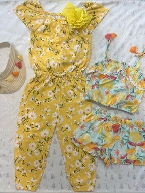 Girls 3T Summer Bundle 🌼 The Children’s Place Romper + Lemon Set + Hat